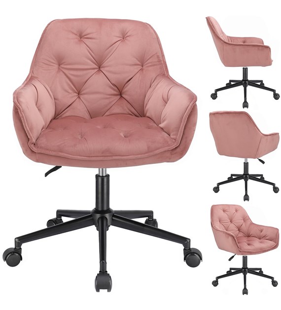 Krzesło na kółkach LARGO welur - brudny róż na czarnej podstawie