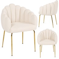 Krzesło FOGIA, siedzisko boucle białe, podstawa metalowa złota