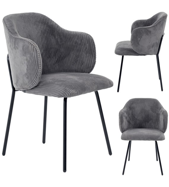 Krzesło AMELIA, siedzisko sztruks szary, podstawa metalowa