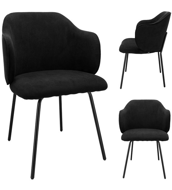 Krzesło DALIA, siedzisko sztruks czarny, podstawa metalowa