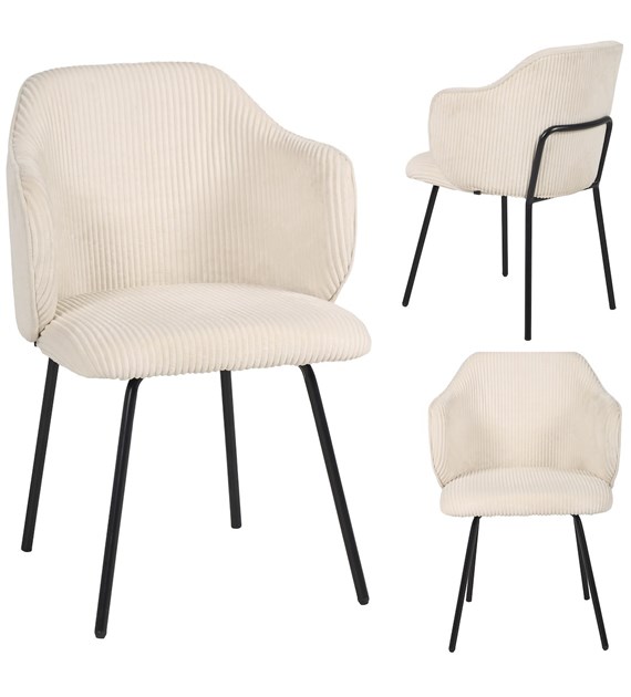 Krzesło AMELIA, siedzisko sztruks kremowy, podstawa metalowa