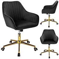 Krzesło obrotowe CORUM, siedzisko welurowe czarne, podstawa złota