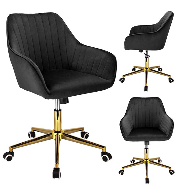 Krzesło obrotowe CORUM, siedzisko welurowe czarne, podstawa złota