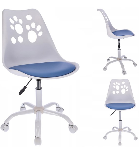 Krzesło obrotowe JOY, siedzisko plastikowe białe, poduszka niebieska