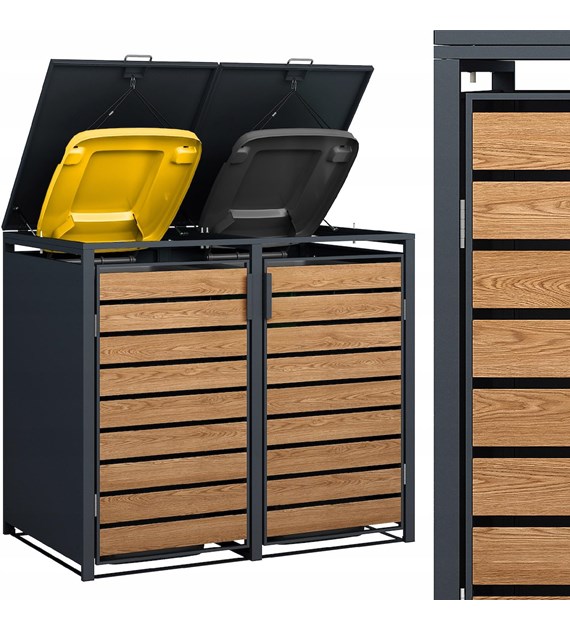 Osłona na kosze na śmieci dwukomorowa, stalowa, 116x80x132 cm