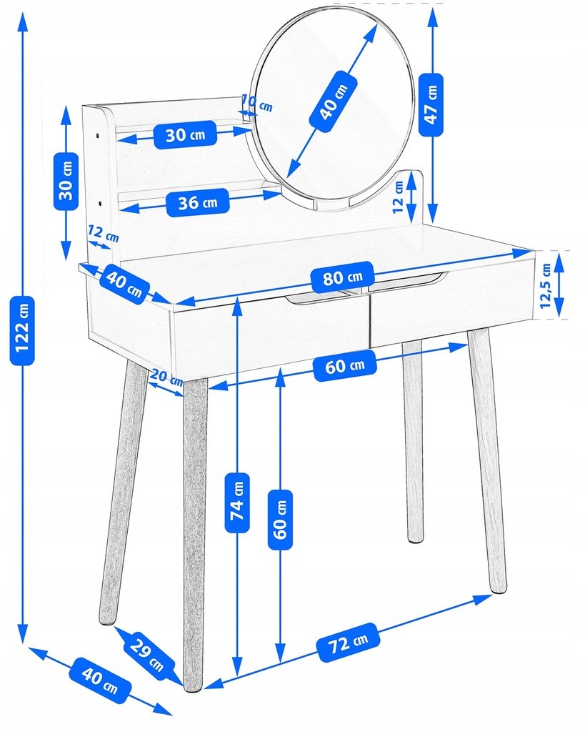 Toaletka SCANDI 2, 120x40x80 cm, Kolor Naturalny