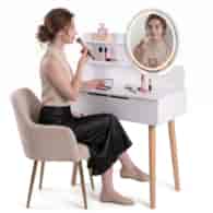 Toaletka Scandi 2 z okrągłym lustrem LED 40cm, 125x80x40cm