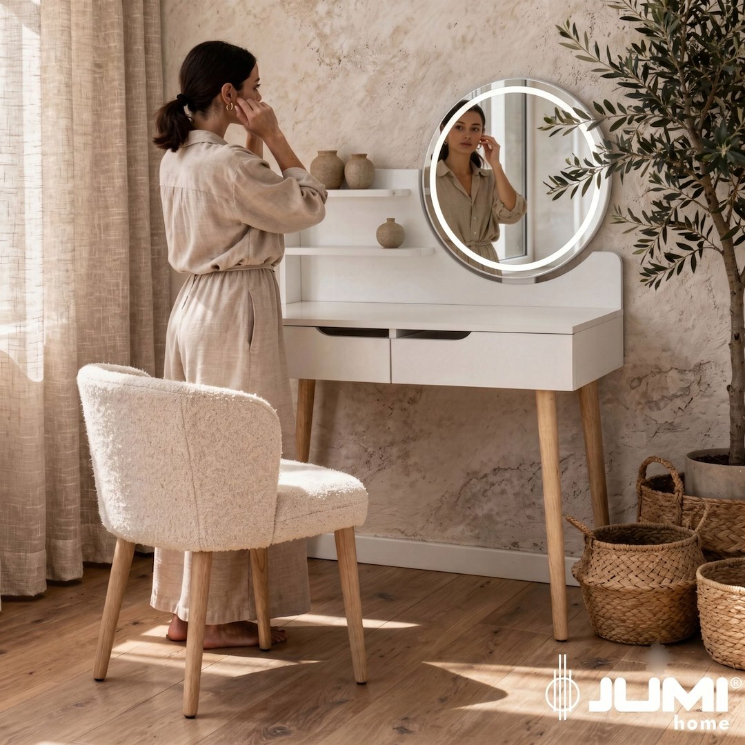 Toaletka SCANDI 2 Z Okrągłym Lustrem LED 40cm, 125x80x40cm