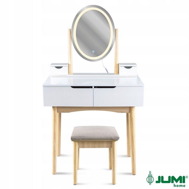 Toaletka Z Taboretem I Owalnym Lustrem LED 39x50cm, 140x80x40cm