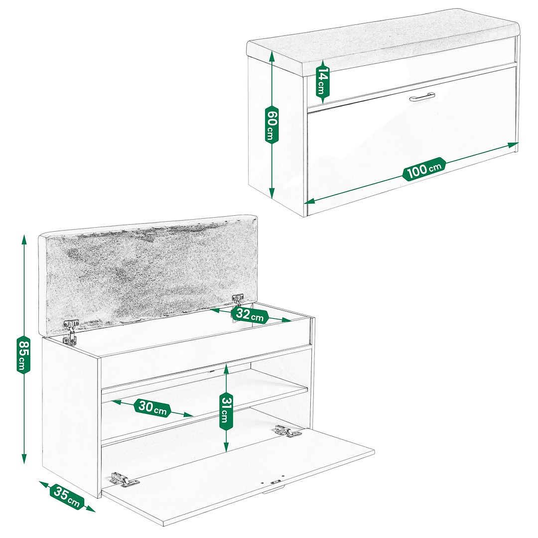 Szafka Na Buty Z Siedziskiem 100x35x49 cm