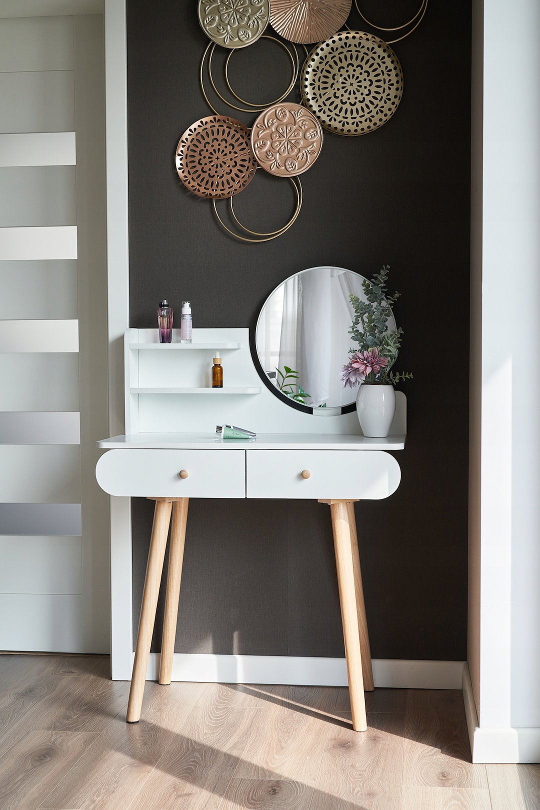 Toaletka SCANDI Z Okrągłym Lustrem 40cm, 120x80x40cm