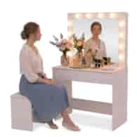Toaletka z lustrem LED, płyta laminowana, 140,5x41,5x80cm, biała
