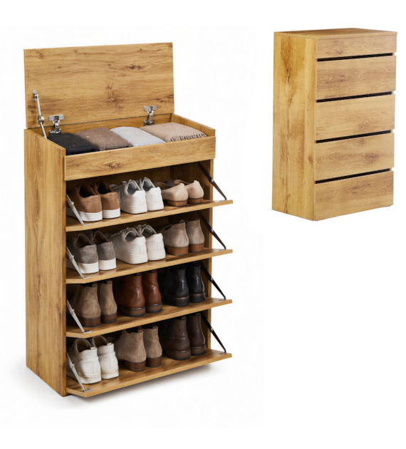 Szafka na buty, 4 półki + schowek, 99x36x60 cm