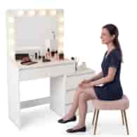 Toaletka z lustrem LED, płyta laminowana, 145x35x115cm, biała