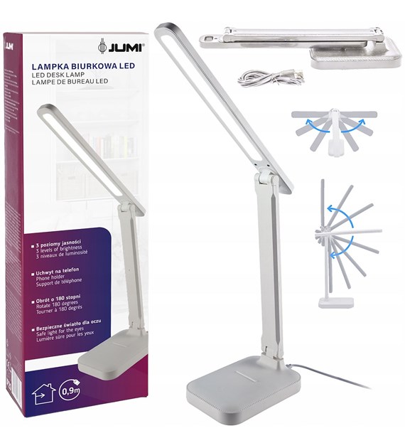 Lampa biurkowa z podstawką na telefon - biała