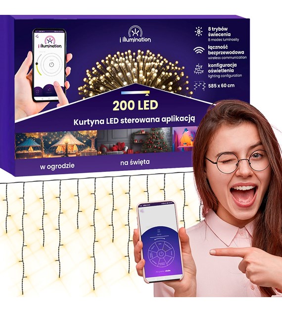 Kurtyna sople i illumination, 200 LED, 300cm, ciepły biały, sieciowa, zew.