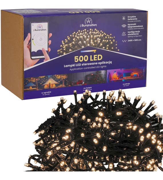 i illumination (SMART) Lampki 500 LED, ciepły biały, sieciowa, zew.