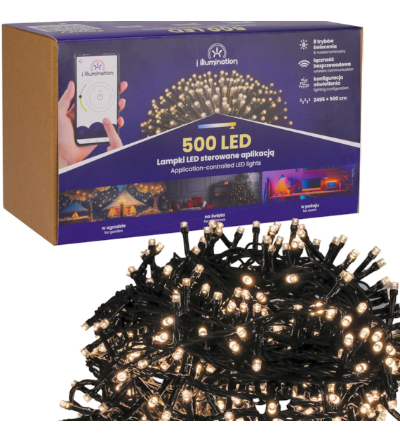 i illumination (SMART) Lampki 500 LED, ciepły biały, sieciowa, zew.