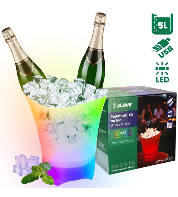 Pojemnik na lód, 5 litrów, LED, RGB, USB wew.