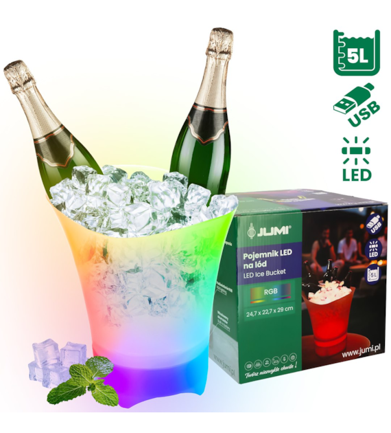 Pojemnik na lód, 5 litrów, LED, RGB, USB wew.