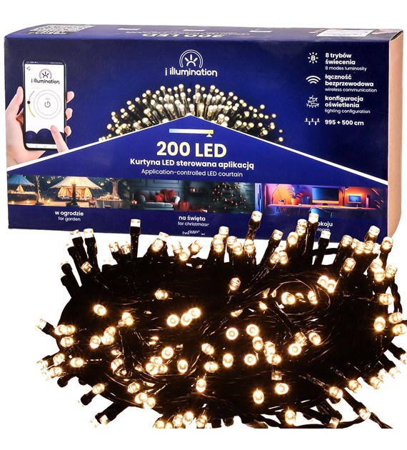 i illumination (SMART) Lampki 200 LED, ciepły biały, sieciowa, zew.