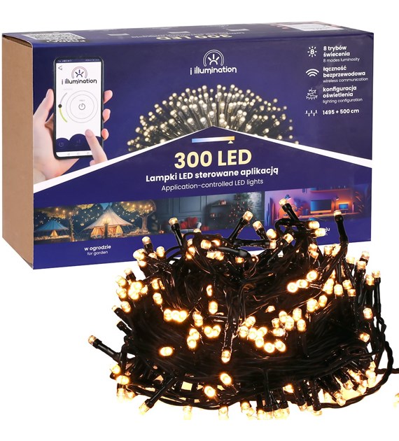 i illumination (SMART) Lampki 300 LED, ciepły biały, sieciowa, zew.