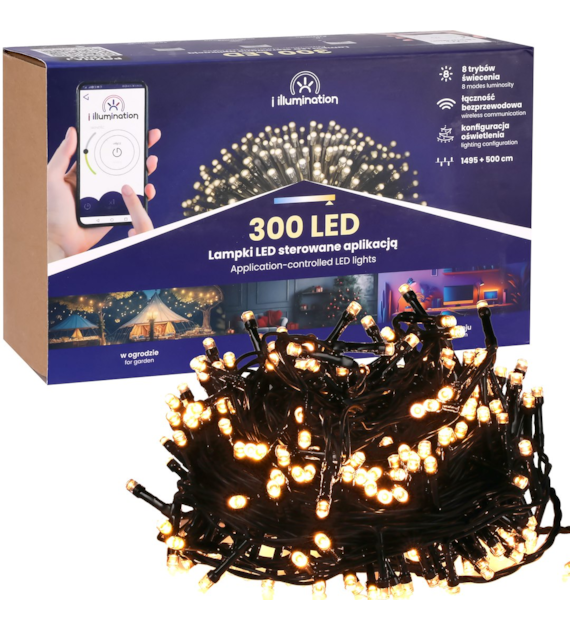 i illumination (SMART) Lampki 300 LED, ciepły biały, sieciowa, zew.