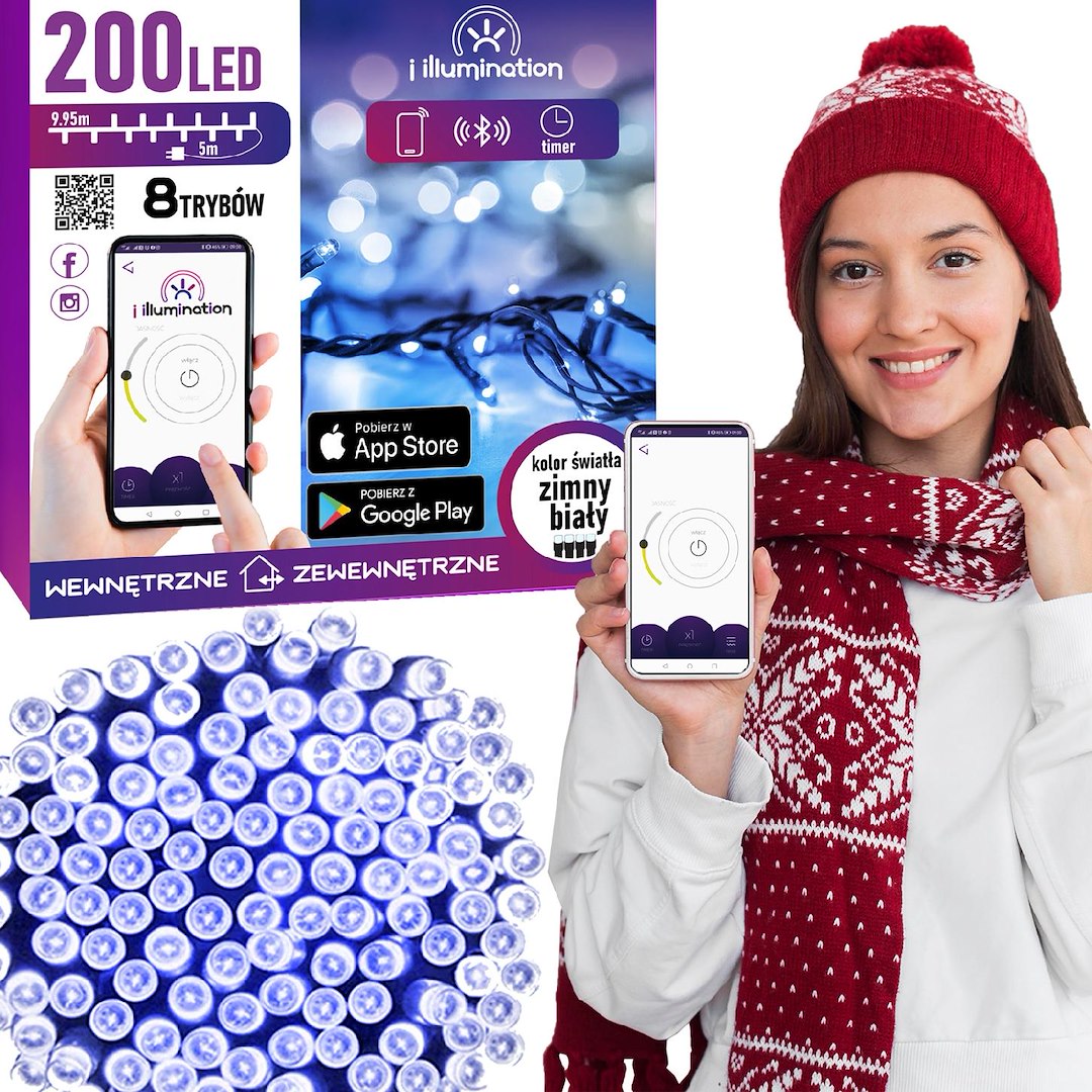 I Illumination (SMART) Girlanda 200 LED, Zimny Biały, Sieciowa