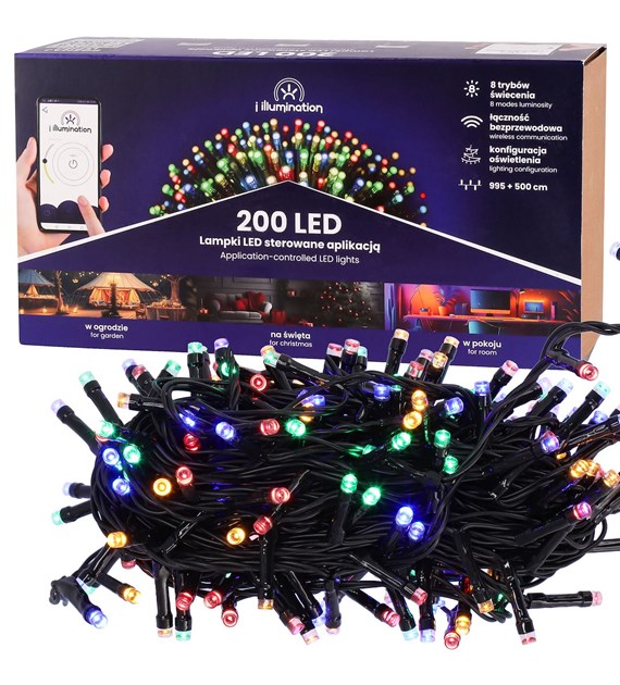 i illumination (SMART) Lampki 200 LED, multikolor, sieciowa, zew.