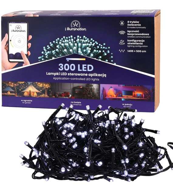 i illumination (SMART) Lampki 300 LED, zimny biały, sieciowa, zew.