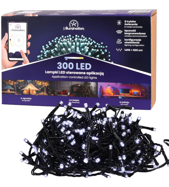 i illumination (SMART) Lampki 300 LED, zimny biały, sieciowa, zew.