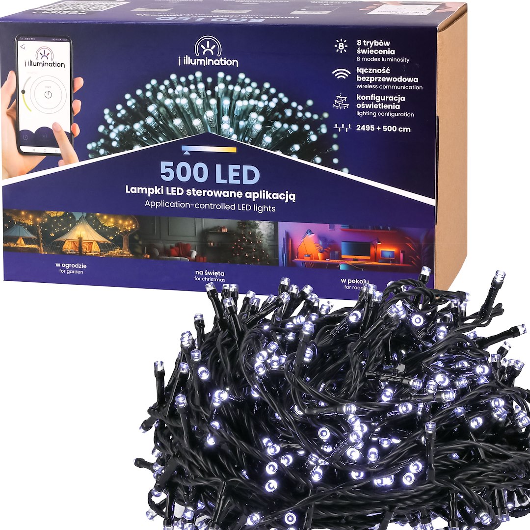 I Illumination (SMART) Lampki 500 LED, Zimny Biały, Sieciowa