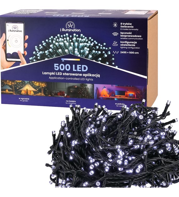 i illumination (SMART) Lampki 500 LED, zimny biały, sieciowa, zew.