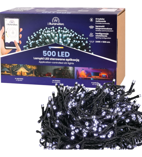 i illumination (SMART) Lampki 500 LED, zimny biały, sieciowa, zew.