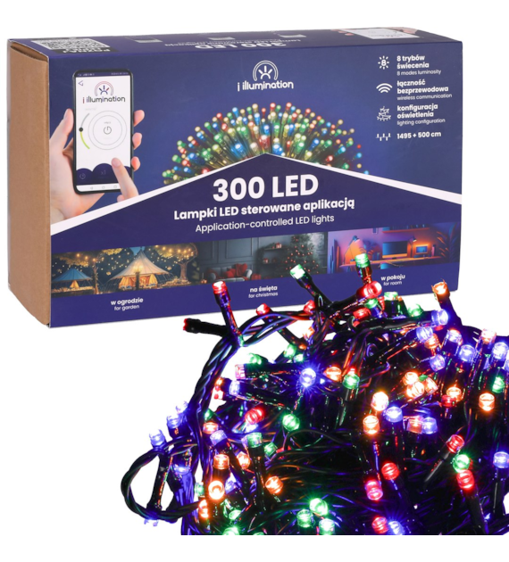 i illumination (SMART) Lampki 300 LED, multikolor, sieciowa, zew.