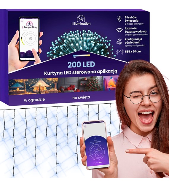 Kurtyna sople i illumination, 200 LED, 300cm, zimny biały, sieciowa, zew.