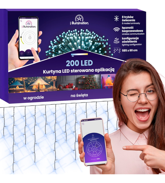 Kurtyna sople i illumination, 200 LED, 300cm, zimny biały, sieciowa, zew.