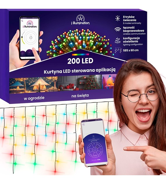 Kurtyna sople i illumination, 200 LED, 300cm, multikolor, sieciowa, zew.