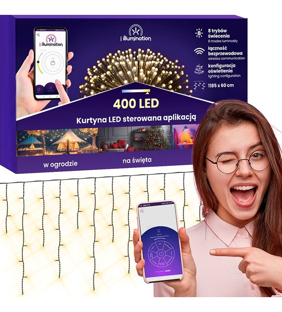 Kurtyna sople i illumination, 400 LED, 300cm, ciepły biały, sieciowa, zew.