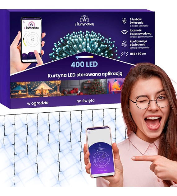 Kurtyna sople i illumination, 400 LED, 300cm, zimny biały, sieciowa, zew.
