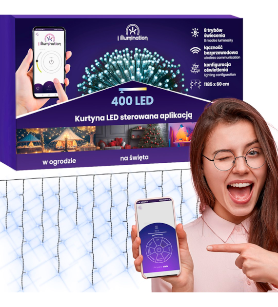 Kurtyna sople i illumination, 400 LED, 300cm, zimny biały, sieciowa, zew.