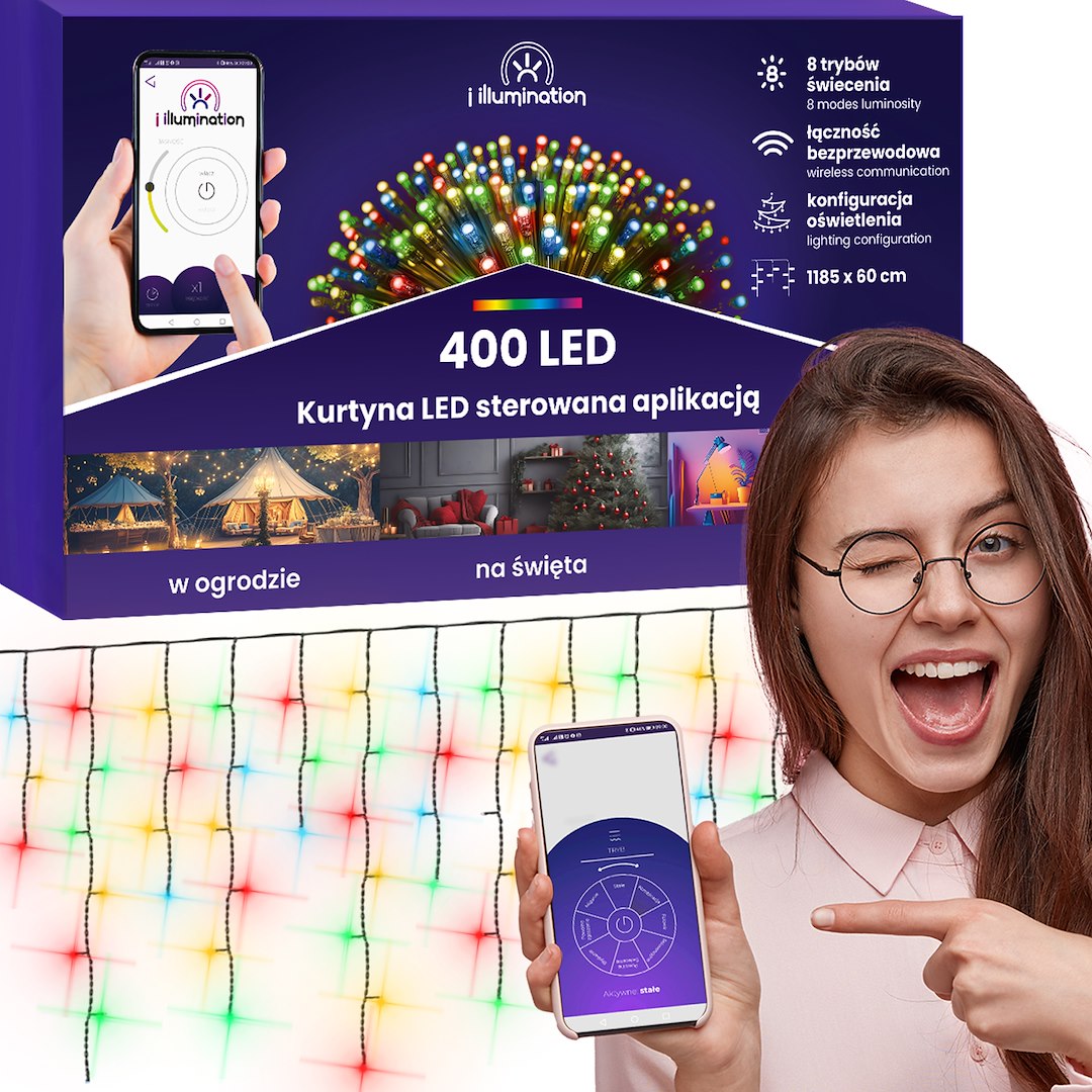 Kurtyna Sople I Illumination, 400 LED, 300cm, Multikolor, Sieciowa