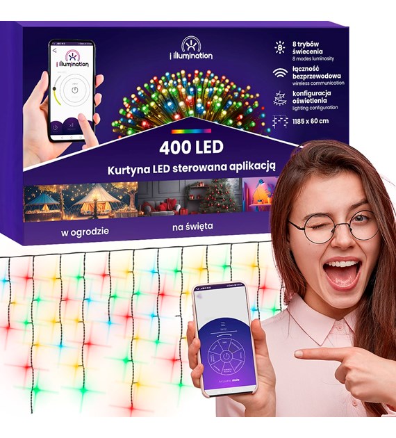 Kurtyna sople i illumination, 400 LED, 300cm, multikolor, sieciowa, zew.