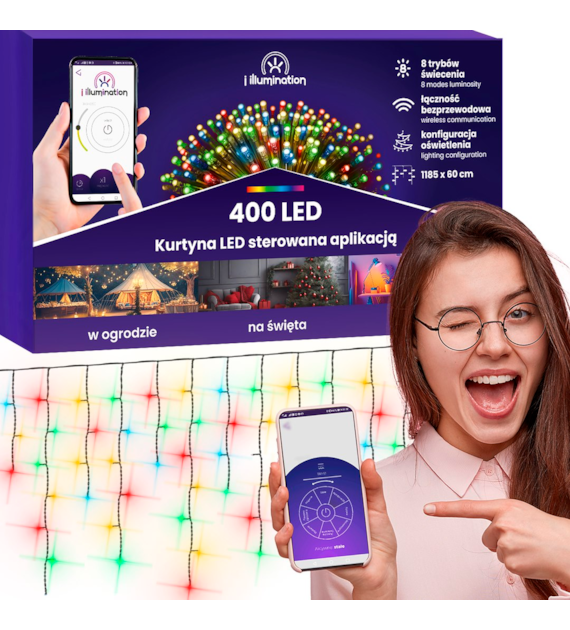 Kurtyna sople i illumination, 400 LED, 300cm, multikolor, sieciowa, zew.