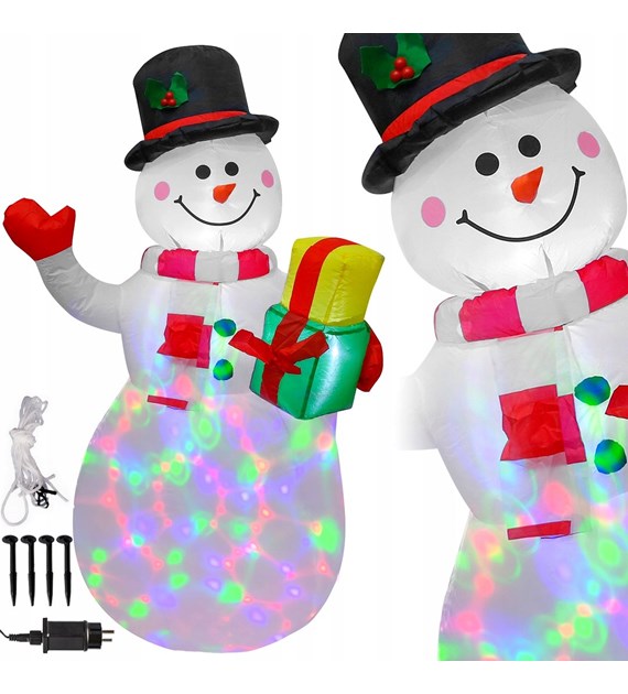 Bałwan nadmuchiwany 150 cm z projektorem LED,  RGB, sieciowy, zew.