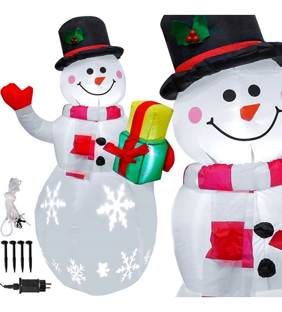 Bałwan nadmuchiwany 150 cm z projektorem LED - śnieżynki, sieciowy, zew.