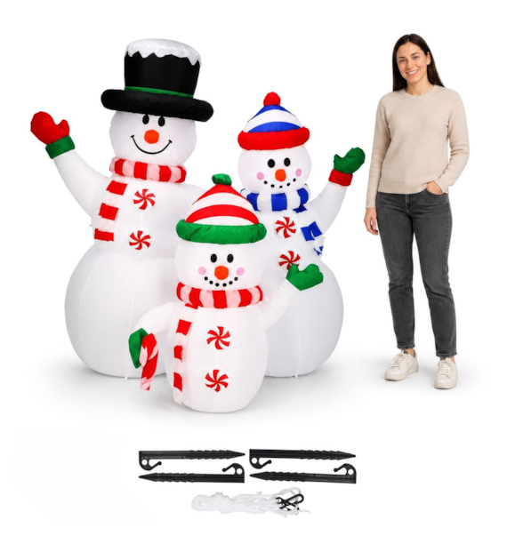 3 nadmuchiwane bałwany 127x79x145cm, 5 białych diod LED, IP44