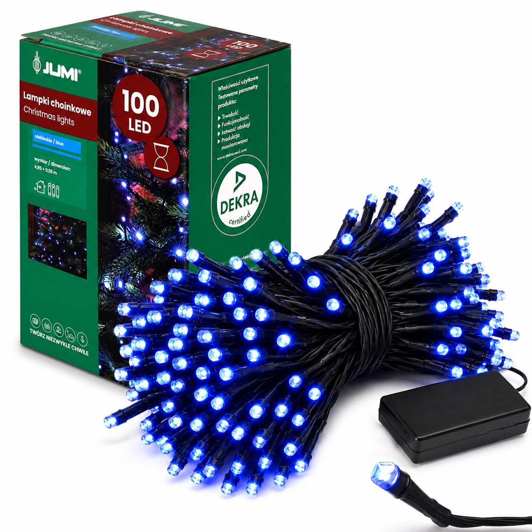 Lampki 100LED Na Baterie, Timer - Niebieski