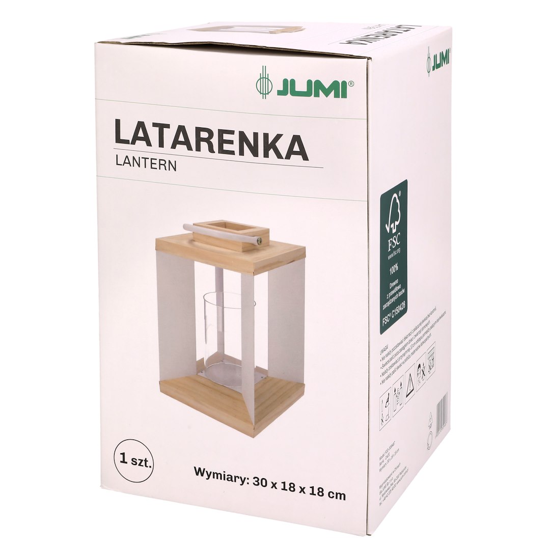 Latarenka Metalowo Drewniana Ze Szklanym Świecznikiem 30x18x18 - Biała