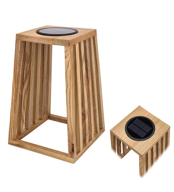 Lampa solarna 30x15x20cm, brąz, materiał: drewno, waga: 1500g, IP65